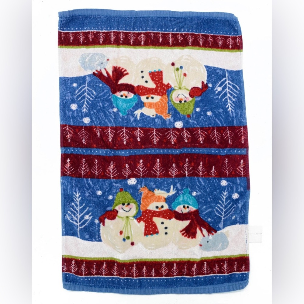 St Nicholas Square Holiday Tea Guest Kitchen Hand Towel Snowman Snowmen Blue HTF